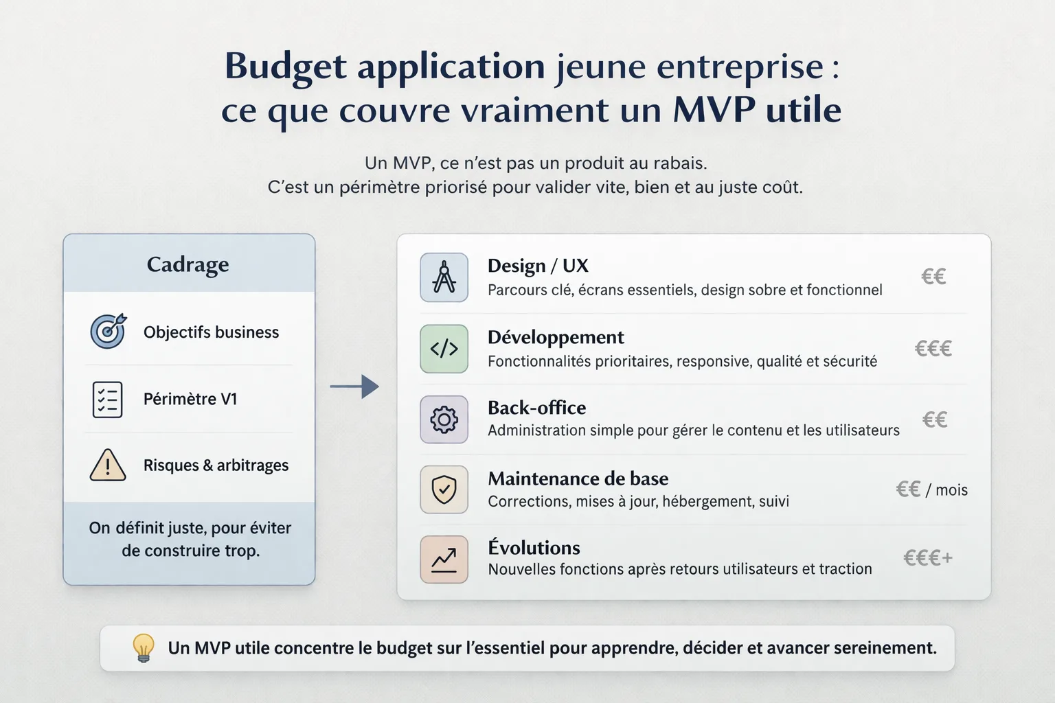 Répartition du budget d’une application entre cadrage, design, développement, back-office et maintenance