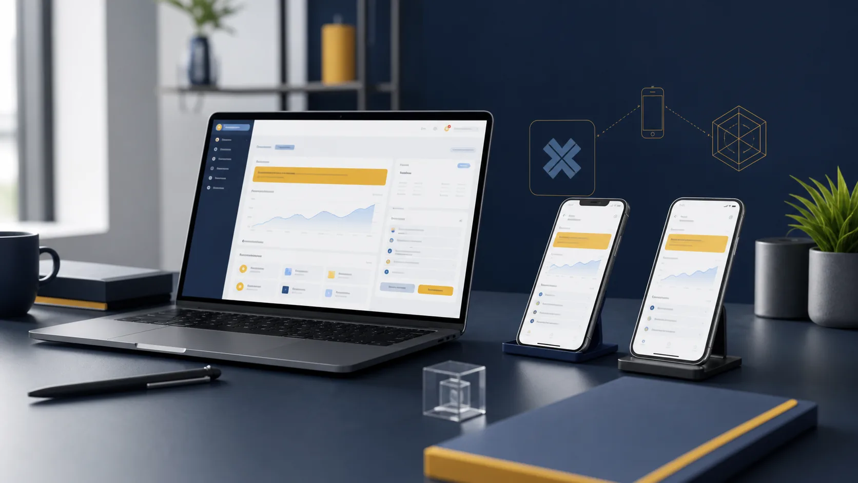 Interface professionnelle d’application mobile reliée à un socle web moderne avec Capacitor