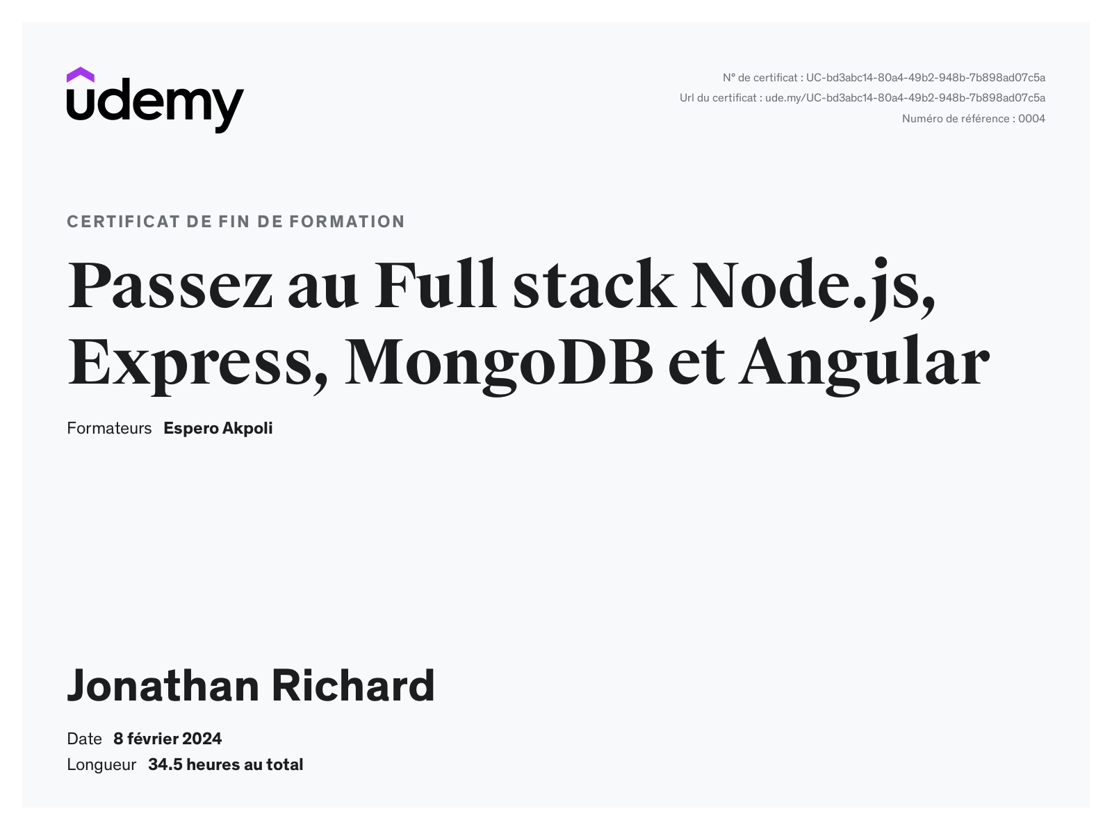 Passez au Full stack Node.js, Express, MongoDB et Angular