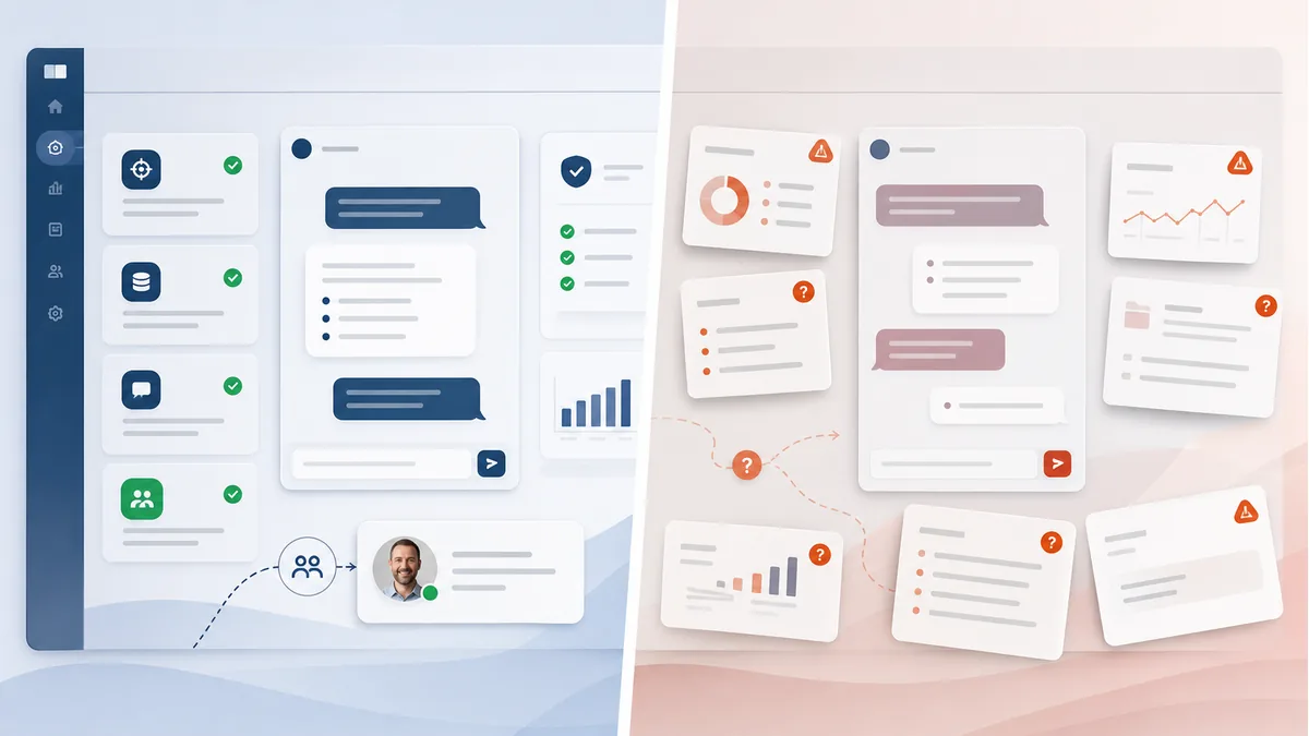 Comparaison entre chatbot IA utile avec périmètre clair et chatbot gadget sans données fiables