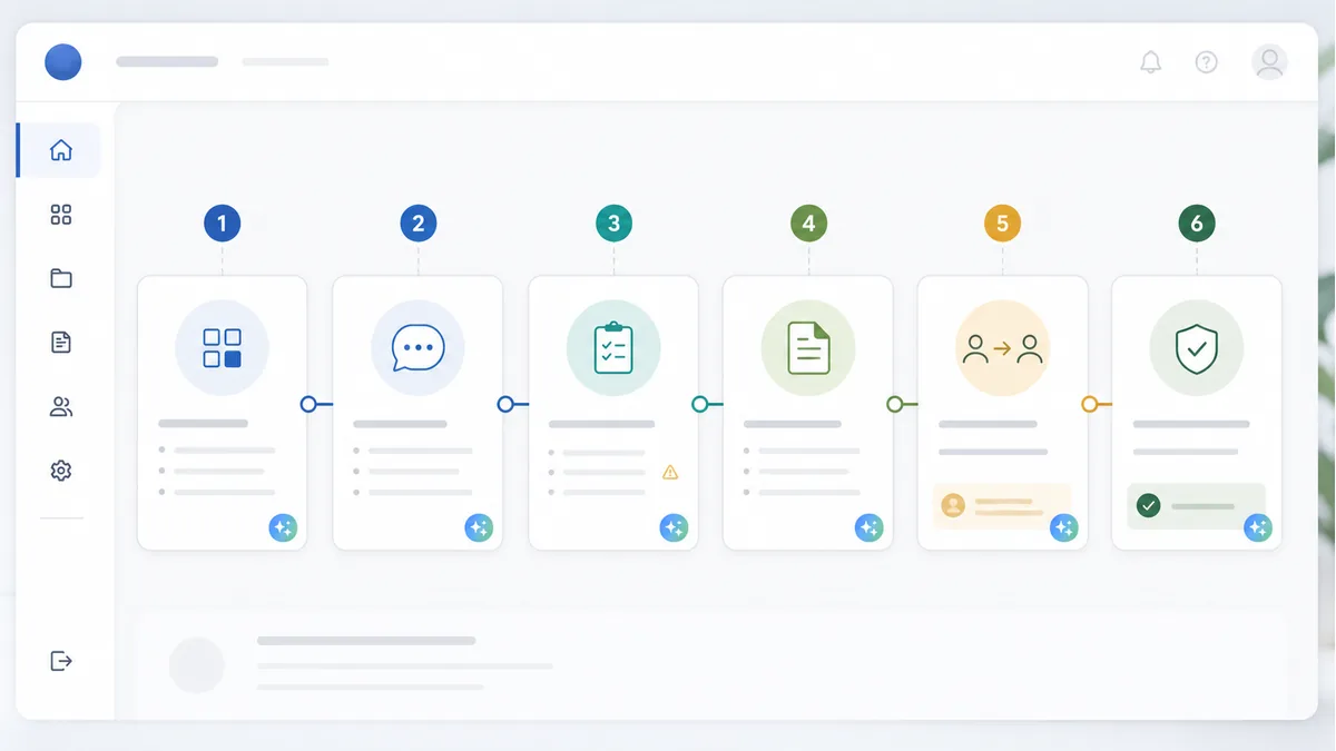 Parcours de demande dans un extranet avec qualification, résumé et transmission à une équipe