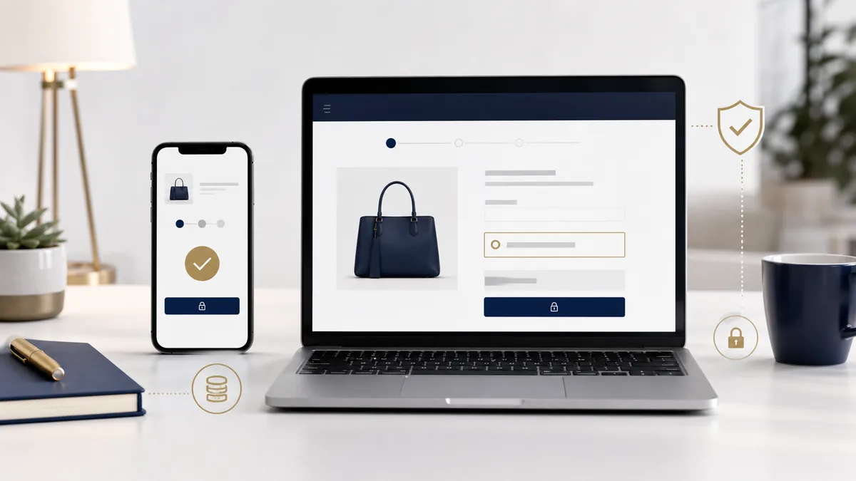 Parcours de paiement en ligne simplifié sur ordinateur et smartphone pour un commerce connecté