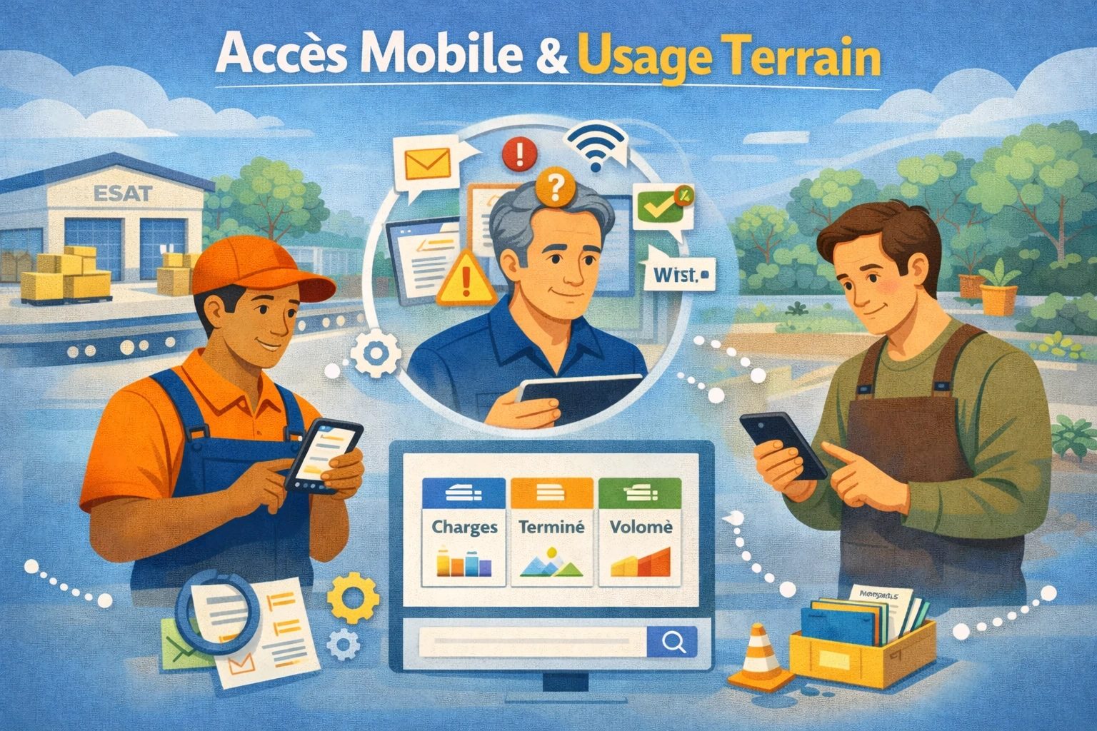 Accès mobile ESAT sur téléphone et tablette pour consulter une consigne sur le terrain