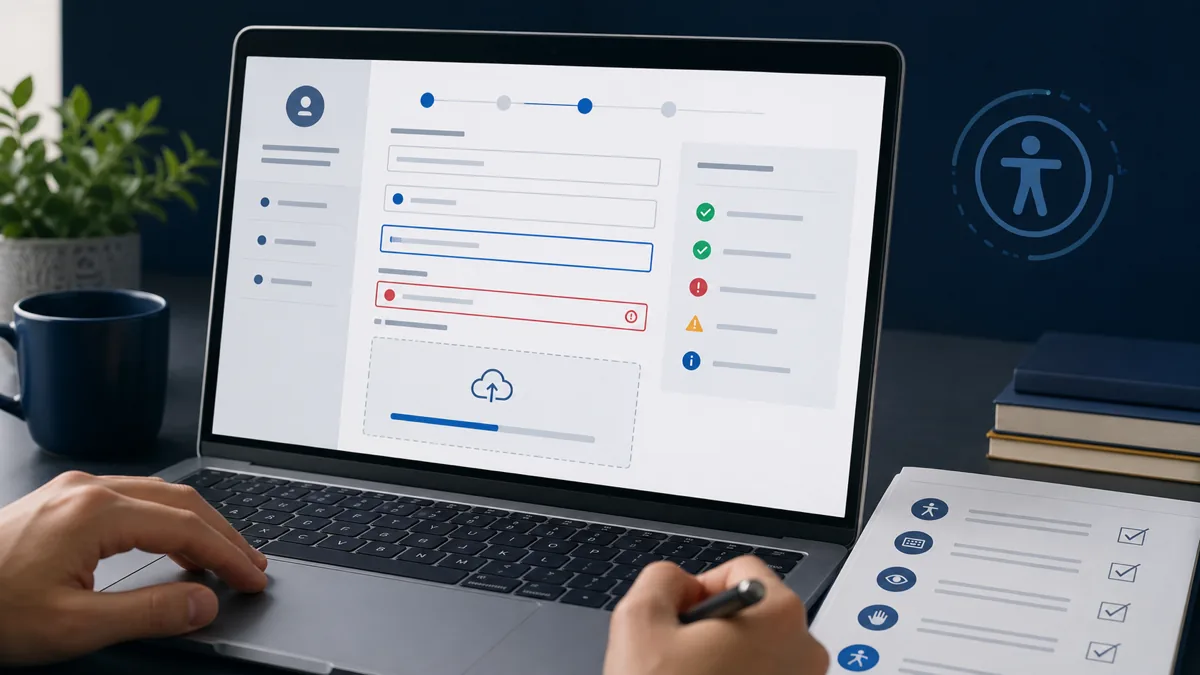 Formulaire en ligne accessible avec champs, erreurs lisibles et contrôle au clavier