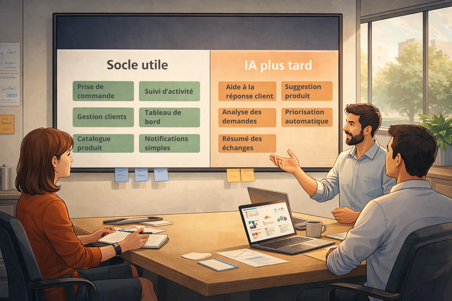 Cadrage MVP sobre avec choix entre socle produit utile et brique IA à intégrer plus tard