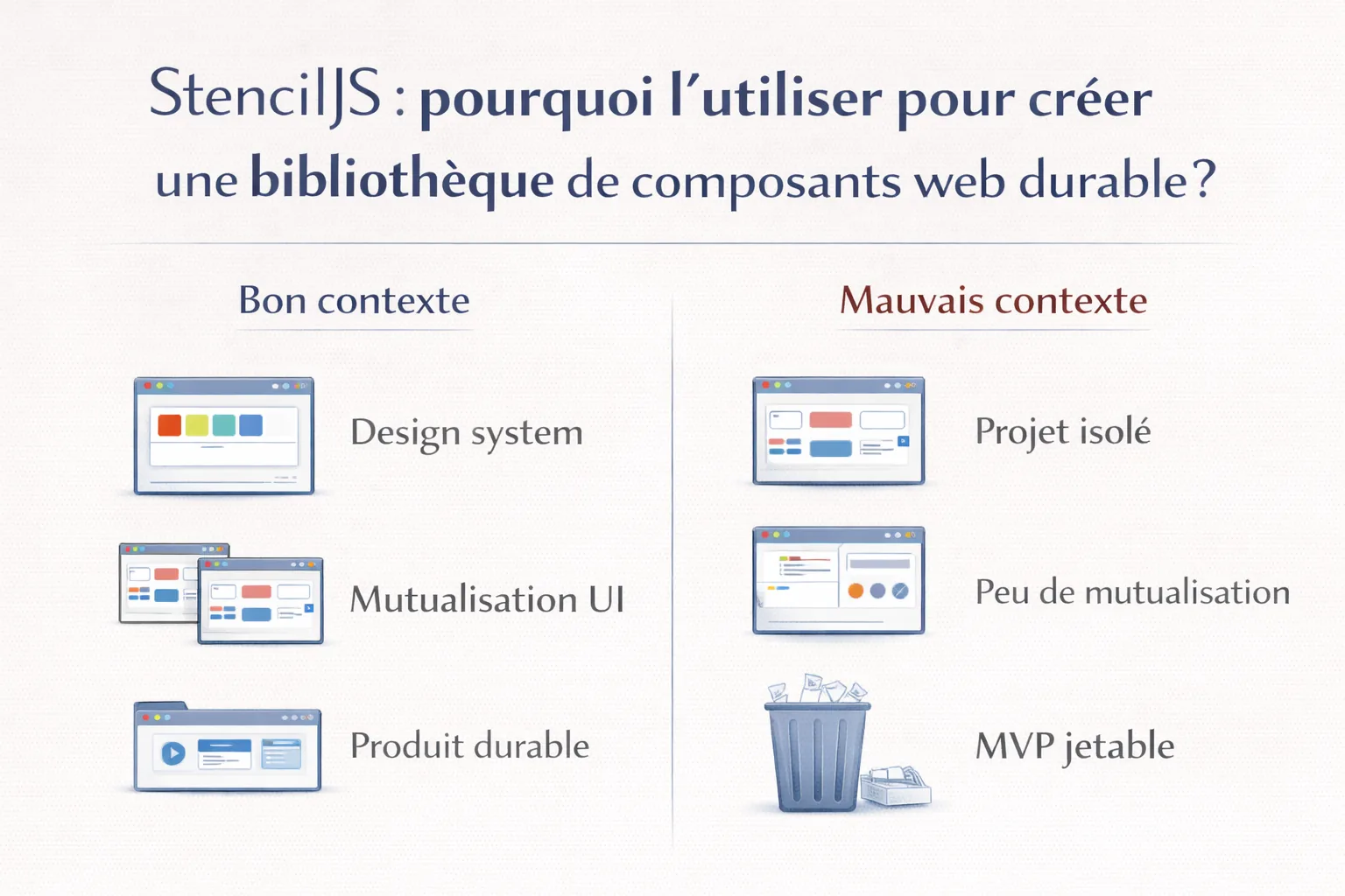 Comparaison entre bon contexte et mauvais contexte pour utiliser StencilJS dans un projet