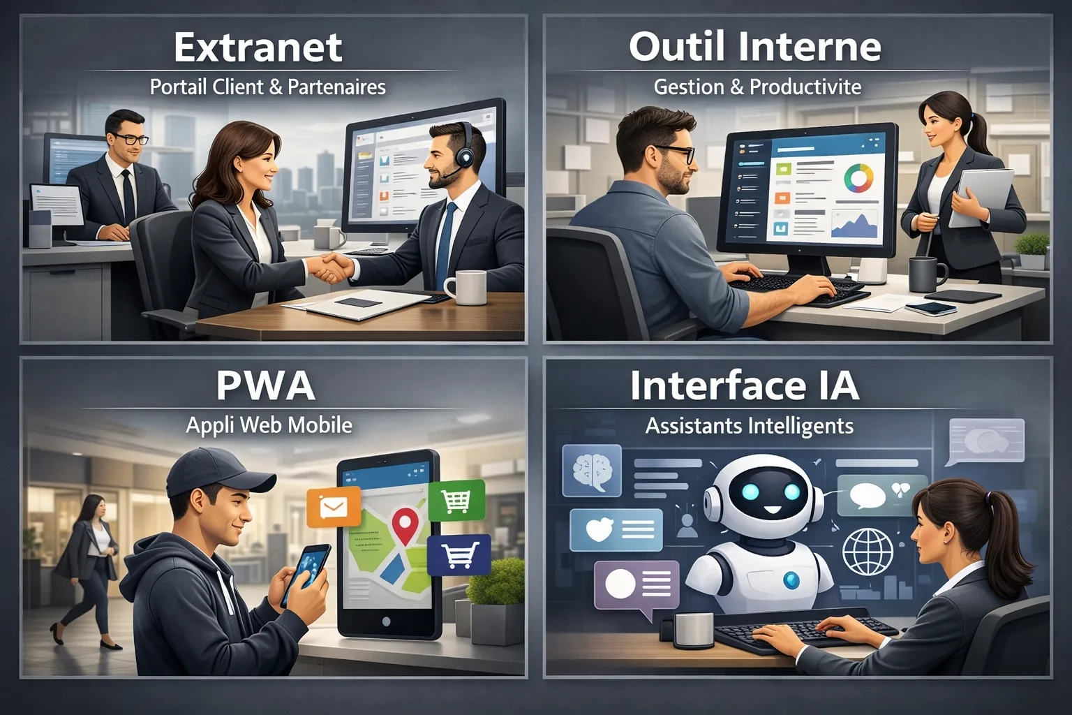 Comparatif sobre entre application web, PWA et mobile pour intégrer une brique IA utile