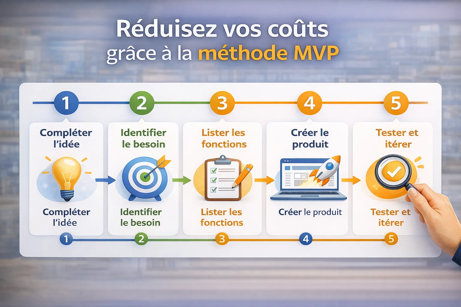 Frise de méthode MVP en cinq étapes pour application web