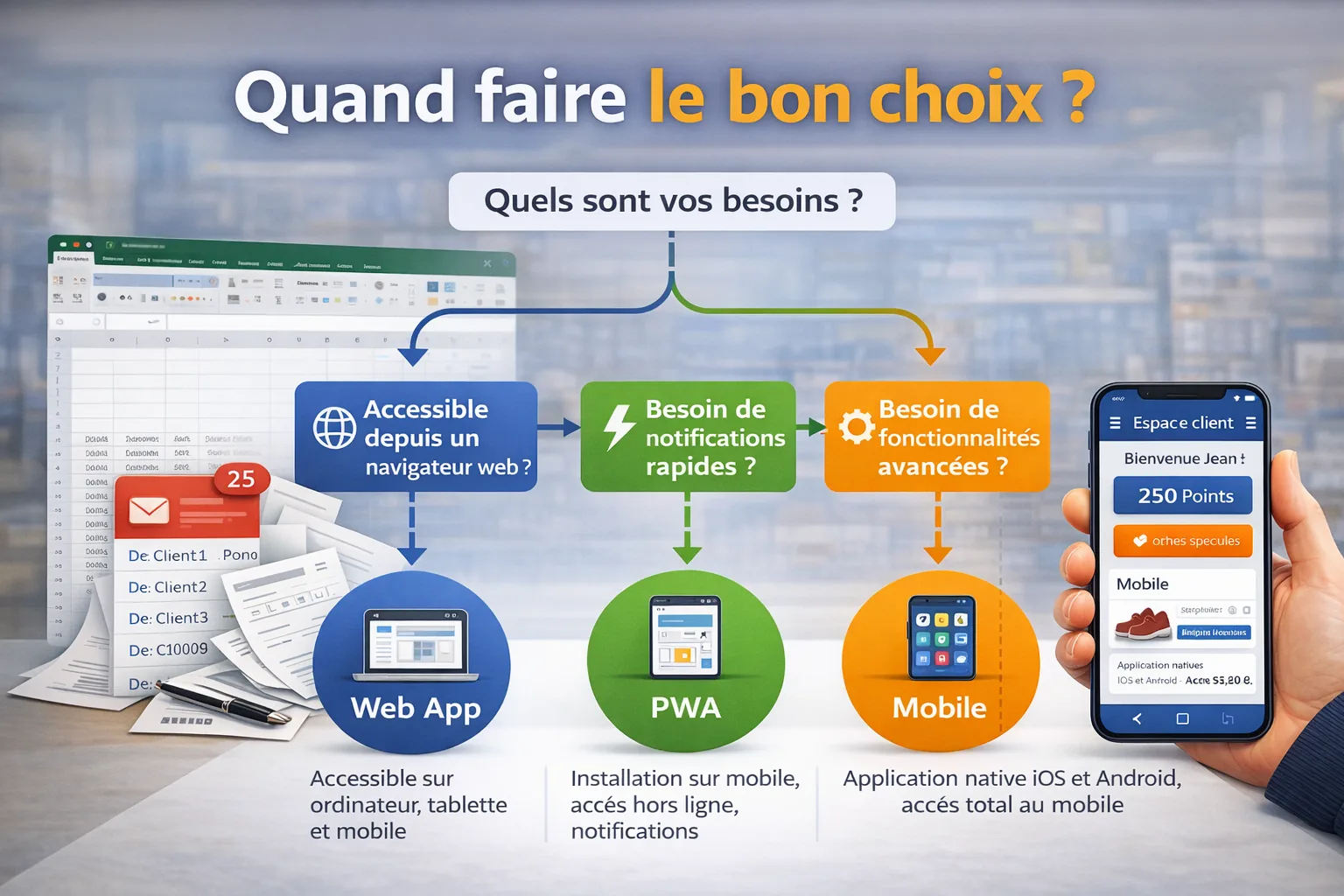 Arbre de décision pour choisir entre application web, PWA et mobile